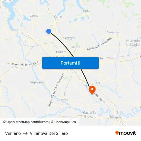 Veniano to Villanova Del Sillaro map
