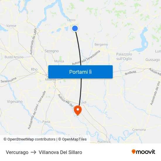 Vercurago to Villanova Del Sillaro map