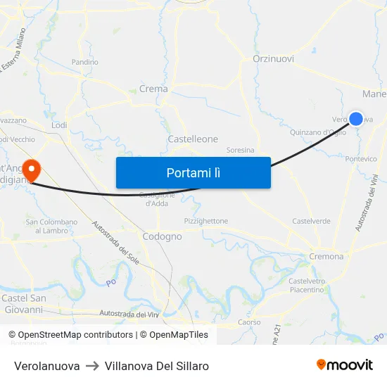 Verolanuova to Villanova Del Sillaro map