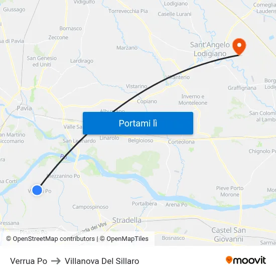 Verrua Po to Villanova Del Sillaro map
