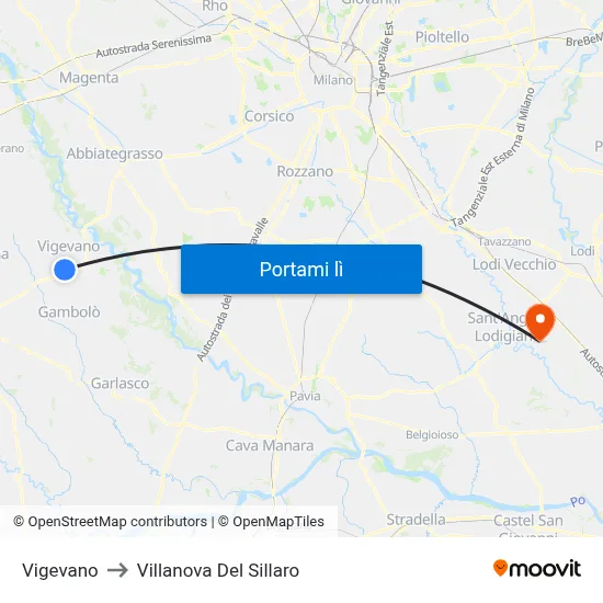 Vigevano to Villanova Del Sillaro map