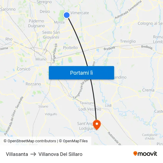 Villasanta to Villanova Del Sillaro map