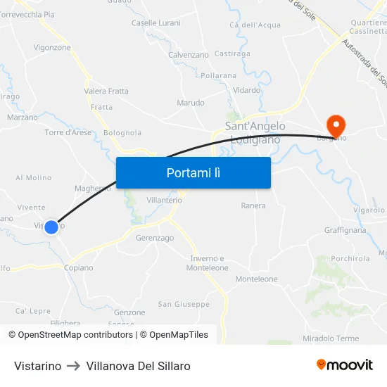 Vistarino to Villanova Del Sillaro map