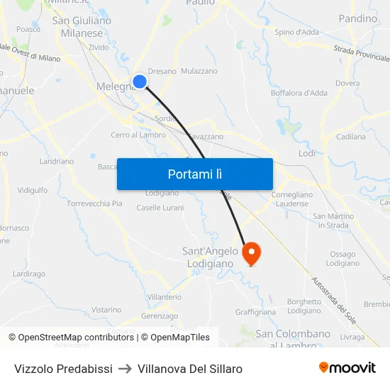 Vizzolo Predabissi to Villanova Del Sillaro map