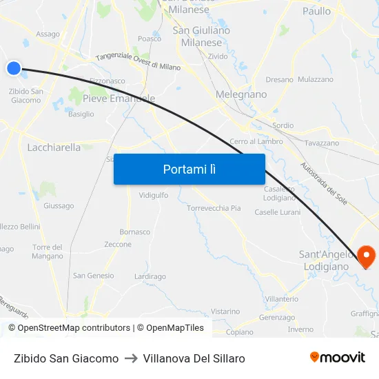 Zibido San Giacomo to Villanova Del Sillaro map