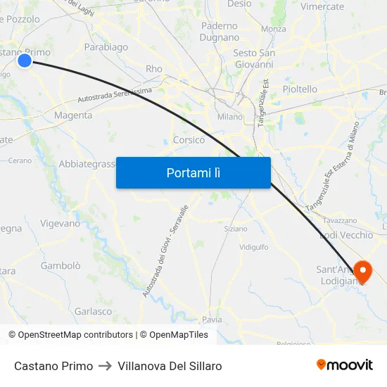 Castano Primo to Villanova Del Sillaro map