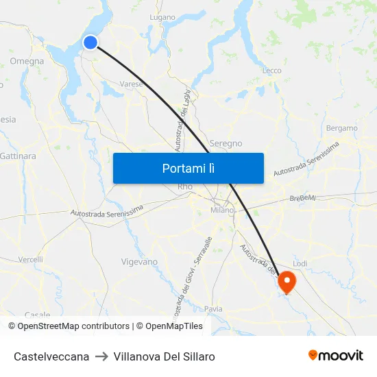 Castelveccana to Villanova Del Sillaro map