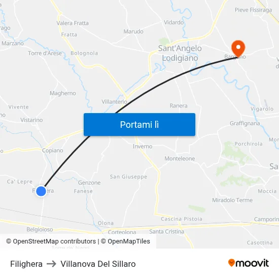Filighera to Villanova Del Sillaro map