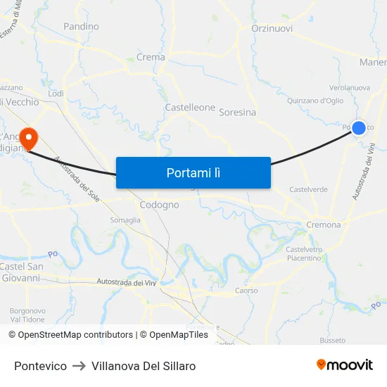 Pontevico to Villanova Del Sillaro map