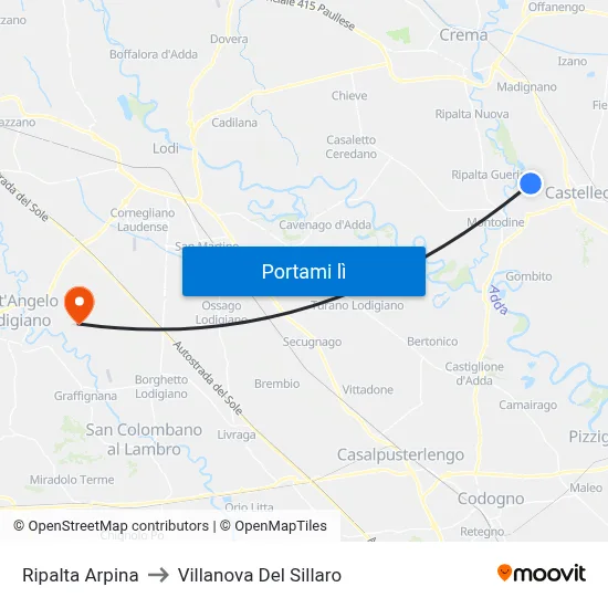 Ripalta Arpina to Villanova Del Sillaro map