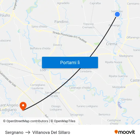 Sergnano to Villanova Del Sillaro map