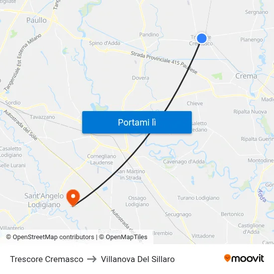 Trescore Cremasco to Villanova Del Sillaro map
