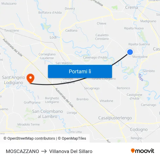 MOSCAZZANO to Villanova Del Sillaro map