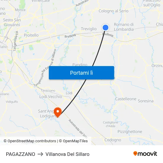 PAGAZZANO to Villanova Del Sillaro map