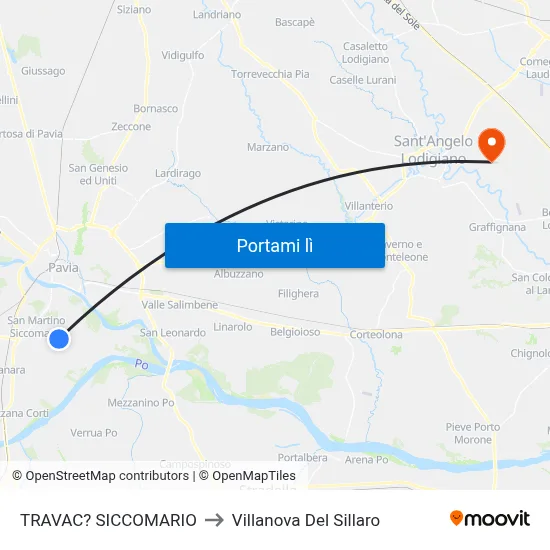 TRAVAC? SICCOMARIO to Villanova Del Sillaro map