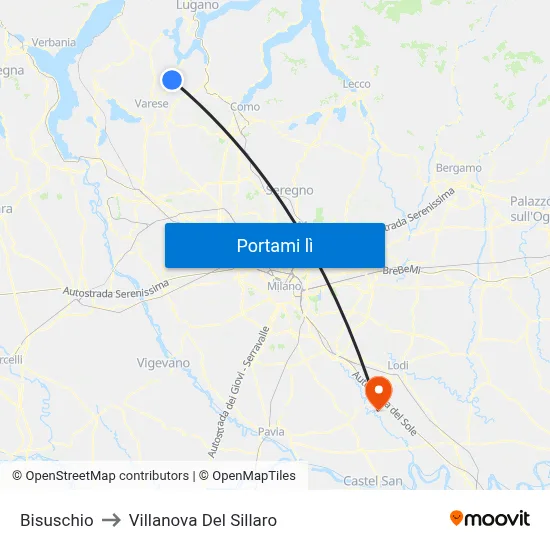 Bisuschio to Villanova Del Sillaro map