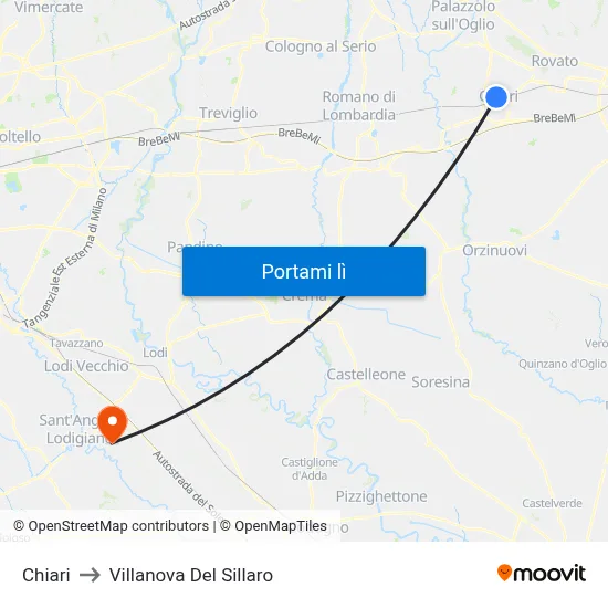 Chiari to Villanova Del Sillaro map