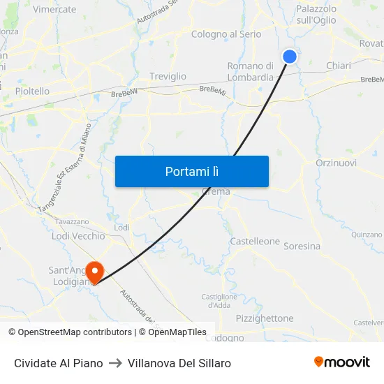 Cividate Al Piano to Villanova Del Sillaro map