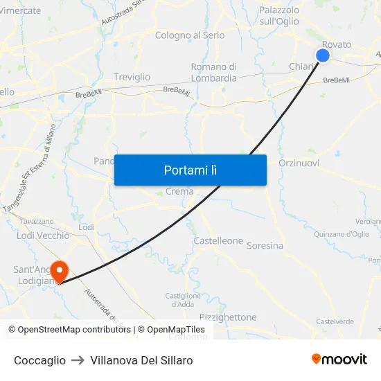 Coccaglio to Villanova Del Sillaro map