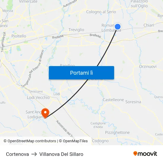 Cortenova to Villanova Del Sillaro map