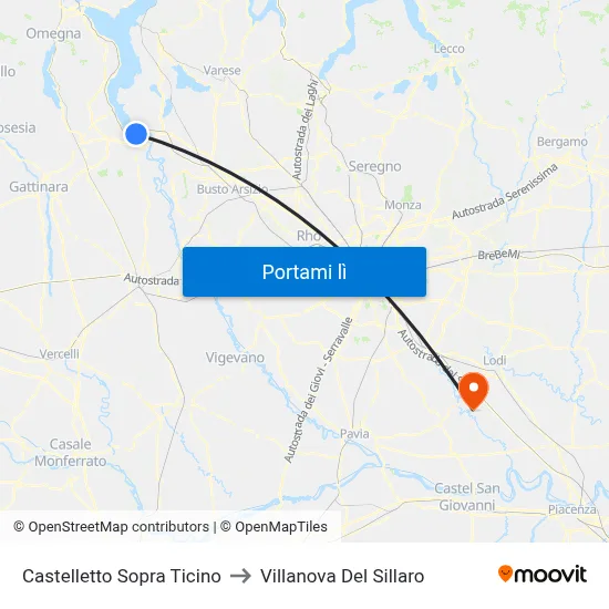 Castelletto Sopra Ticino to Villanova Del Sillaro map