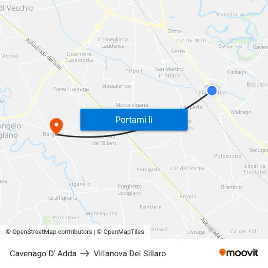 Cavenago D' Adda to Villanova Del Sillaro map