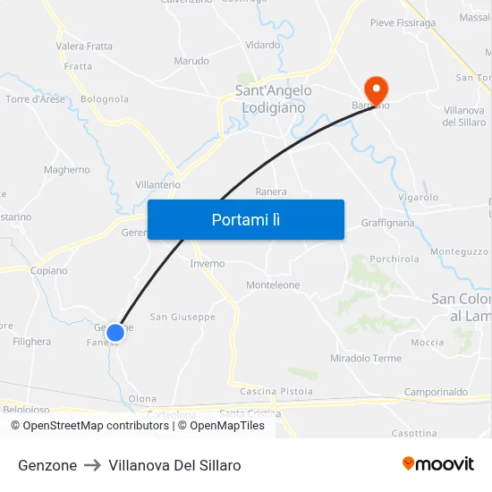 Genzone to Villanova Del Sillaro map