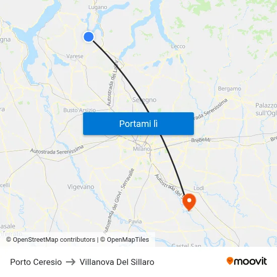 Porto Ceresio to Villanova Del Sillaro map