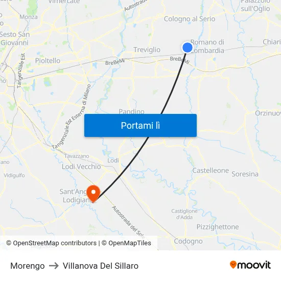 Morengo to Villanova Del Sillaro map