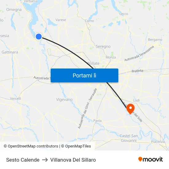 Sesto Calende to Villanova Del Sillaro map