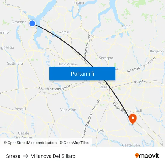 Stresa to Villanova Del Sillaro map