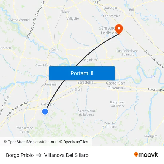Borgo Priolo to Villanova Del Sillaro map