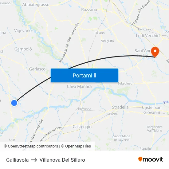 Galliavola to Villanova Del Sillaro map