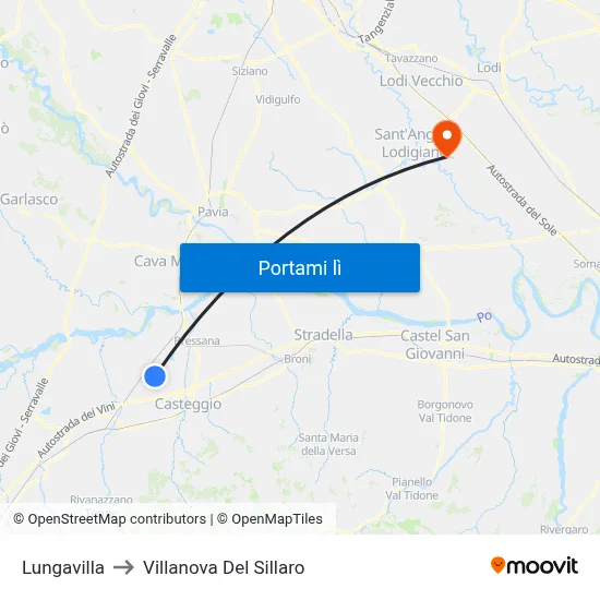 Lungavilla to Villanova Del Sillaro map