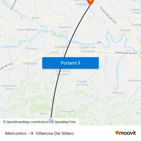 Menconico to Villanova Del Sillaro map