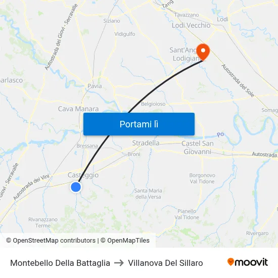 Montebello Della Battaglia to Villanova Del Sillaro map