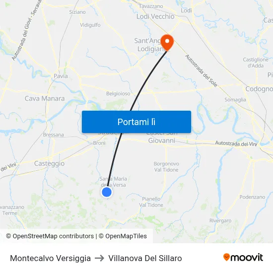 Montecalvo Versiggia to Villanova Del Sillaro map