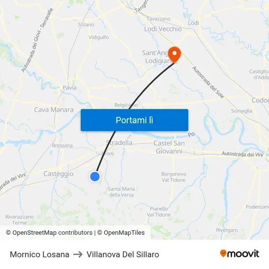 Mornico Losana to Villanova Del Sillaro map