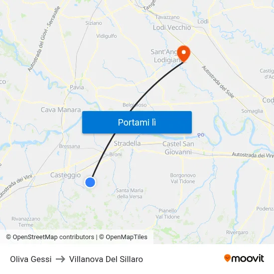 Oliva Gessi to Villanova Del Sillaro map