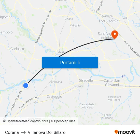 Corana to Villanova Del Sillaro map
