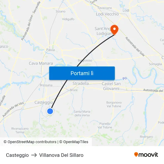 Casteggio to Villanova Del Sillaro map