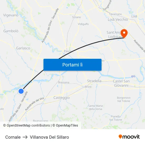Cornale to Villanova Del Sillaro map