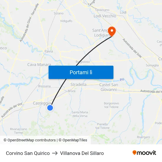 Corvino San Quirico to Villanova Del Sillaro map