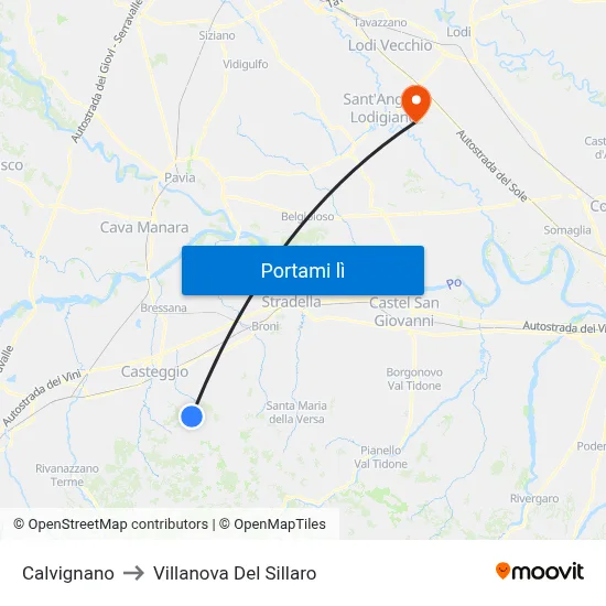 Calvignano to Villanova Del Sillaro map