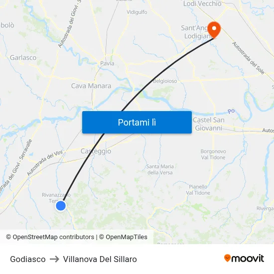 Godiasco to Villanova Del Sillaro map
