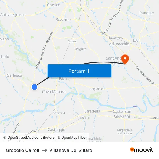 Gropello Cairoli to Villanova Del Sillaro map