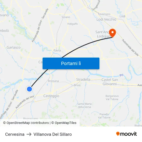 Cervesina to Villanova Del Sillaro map
