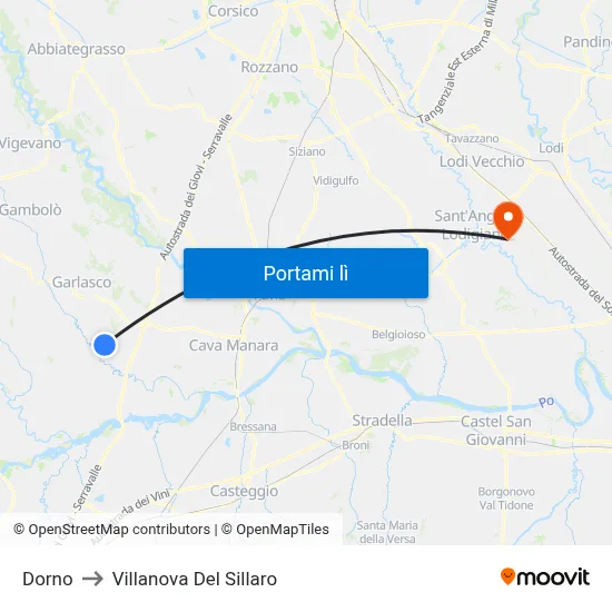 Dorno to Villanova Del Sillaro map