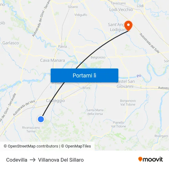 Codevilla to Villanova Del Sillaro map
