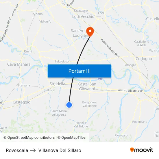 Rovescala to Villanova Del Sillaro map